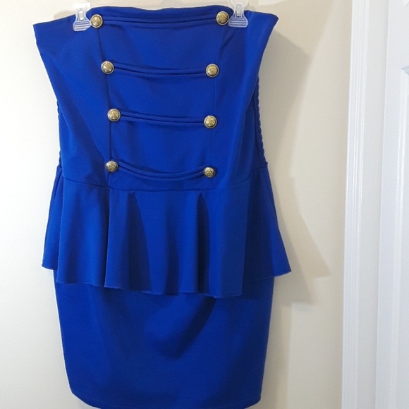last exit Dresses & Skirts - Plus navy peplum tube dress w/ military buttons
